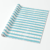 Baby Blue Stripes en Gold Glitter Boy Party Cadeaupapier (Uitgerold)