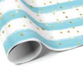 Baby Blue Stripes en Gold Glitter Boy Party Cadeaupapier (Rol Hoek)