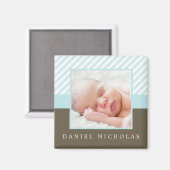 Baby Blue Stripes Foto Lijst Magneet (Voorkant / Achterkant)