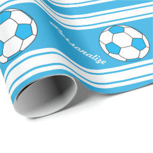 Baby Blue Stripes Voetbal Cadeaupapier
