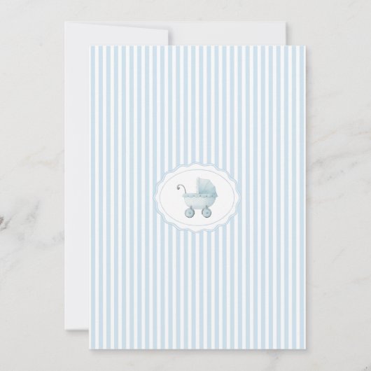 Baby Blue Stroller Bow Boy Shower Bedankkaart (Achterkant)