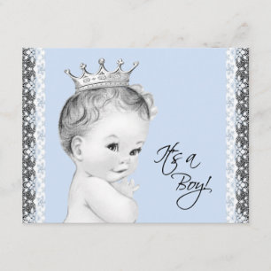Baby Blue Sweet Little Prince Baby shower Kaart
