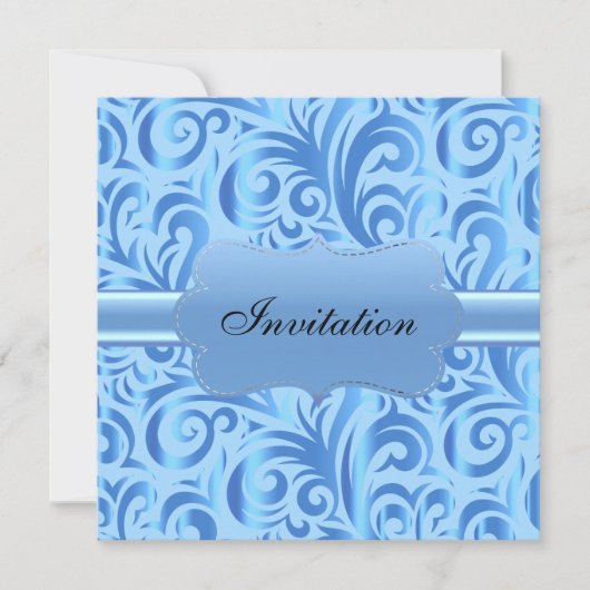 Baby Blue Swirly Party Sjabloon Ontwerp Kaart (Voorkant)