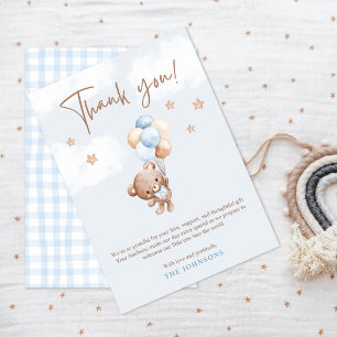 Baby Blue Teddy Bear Baby shower Bedankkaart