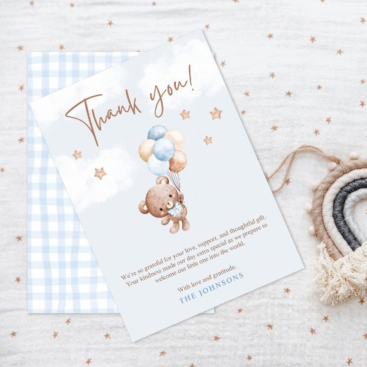 Baby Blue Teddy Bear Baby shower Bedankkaart