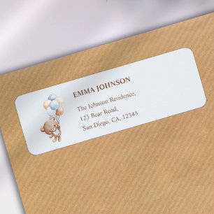 Baby Blue Teddy Bear Baby shower Retouradres Etiket