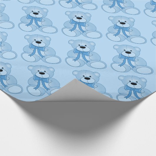 Baby Blue Teddy Bear Pattern Wrapping Paper Cadeaupapier (Hoek)