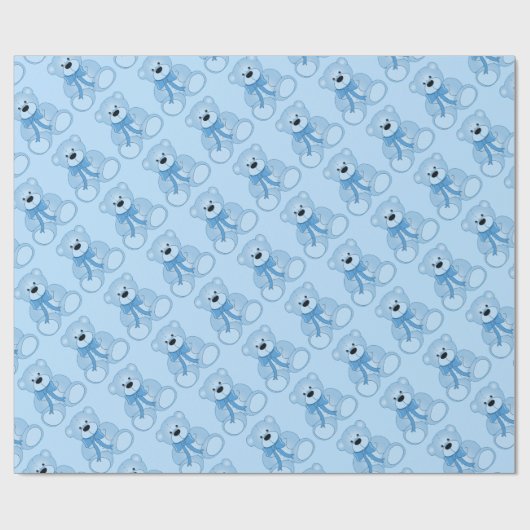 Baby Blue Teddy Bear Pattern Wrapping Paper Cadeaupapier (Vlak)