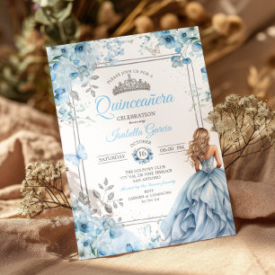 Baby Blue Tiara Bloem Vlinders Quinceañera Kaart