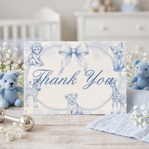 Baby Blue Toile Safari Baby Shower Bedankkaart  Notitiekaartje