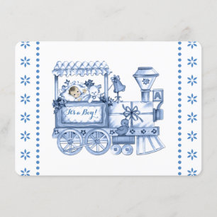 Baby Blue Train Baby Boy Shower Kaart