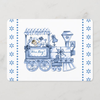 Baby Blue Train Baby Shower Kaart