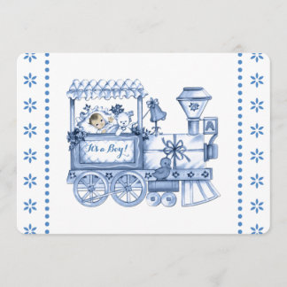 Baby Blue Train Baby Shower Kaart