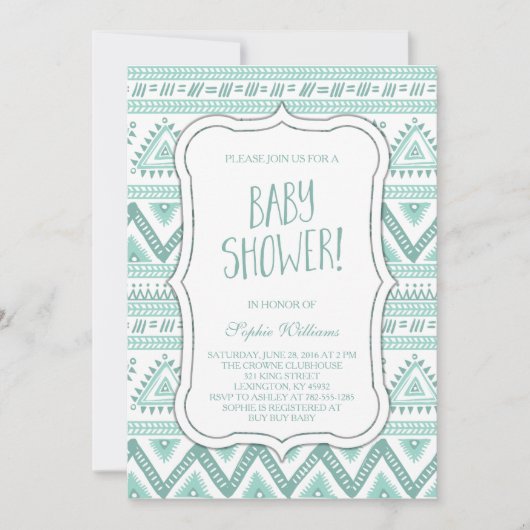 Baby Blue Tribal Aztec Pattern Baby shower Kaart (Voorkant)
