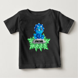 Baby Blue Triceratops Dinosaur Black Baby T-Shirt