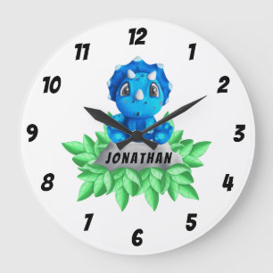 Baby Blue Triceratops Dinosaur Large Clock Grote Klok
