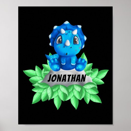 Baby Blue Triceratops Dinosaurus Zwarte Poster (Voorkant)