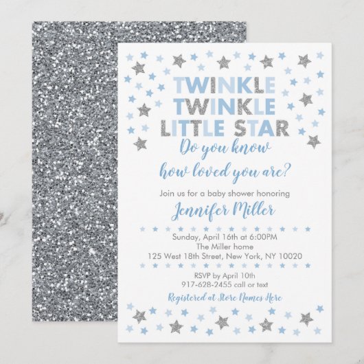 Baby Blue Twinkle Star-Baby shower Kaart (Voorkant / Achterkant)