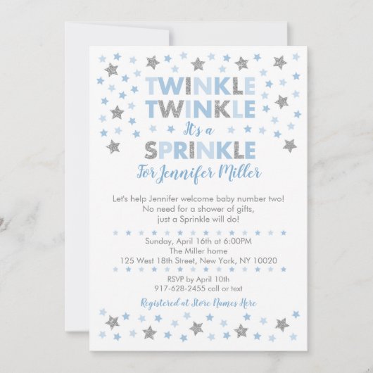 Baby Blue Twinkle Star Baby Sprinkle Kaart (Voorkant)