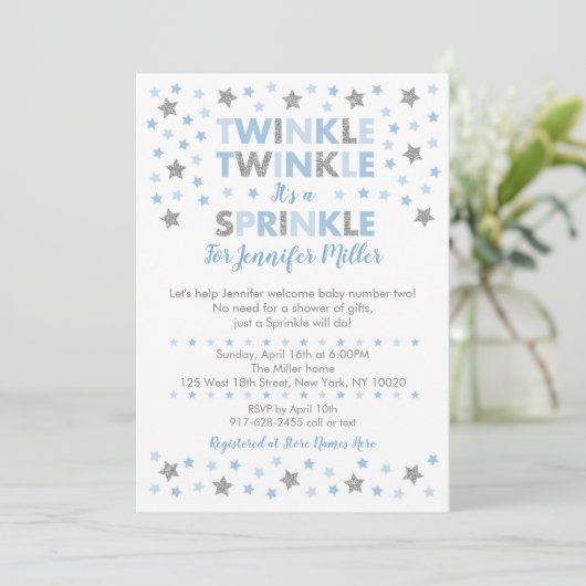 Baby Blue Twinkle Star Baby Sprinkle Kaart (Staand voorkant)