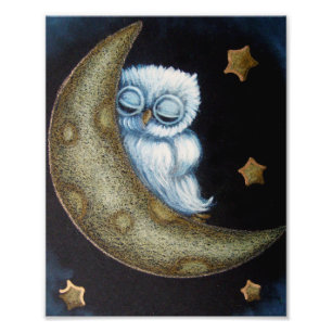 BABY BLUE UIL SLAAPT IN DE MAAN 20 X 25 CM POSTER