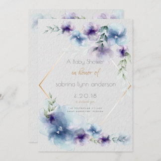 Baby Blue-Violet Vertaalde Waterverf bloemen Kaart