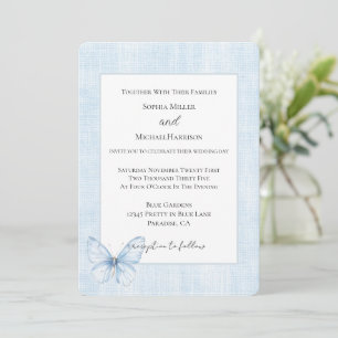 Baby Blue Vlinder Nep Linnen Bruiloft Kaart