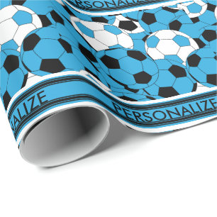 Baby Blue Voetbal Collage Cadeaupapier