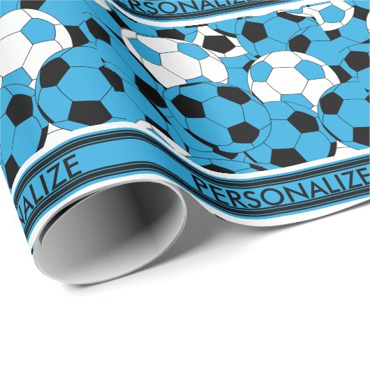 Baby Blue Voetbal Collage Cadeaupapier (Rol Hoek)