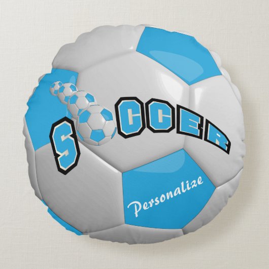 Baby Blue Voetbal | DIY-naam Rond Kussen (Voorkant)