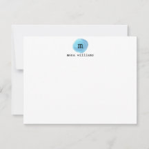Baby Blue Waterverf Circle Modern Zwart Monogram