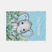 Baby Blue Waterverf Elephant Persoonlijke naam Fleece Deken (Voorkant (Horizontaal))