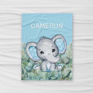 Baby Blue Waterverf Elephant Persoonlijke naam Fleece Deken