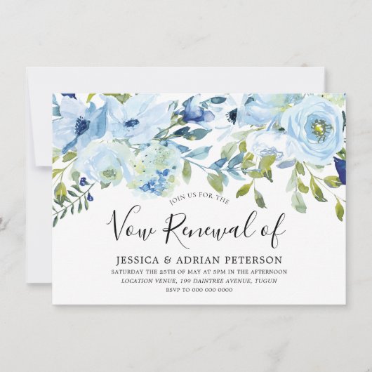 Baby Blue Waterverf Floral Wedding Vow Renewal Kaart (Voorkant)