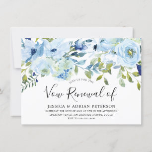 Baby Blue Waterverf Floral Wedding Vow Renewal Kaart