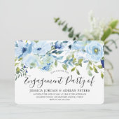 Baby Blue Waterverf Flowers Engagement Party Kaart (Staand voorkant)
