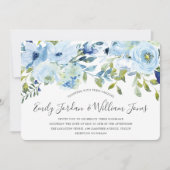 Baby Blue Waterverf Flowers Winter Wedding Kaart (Voorkant)