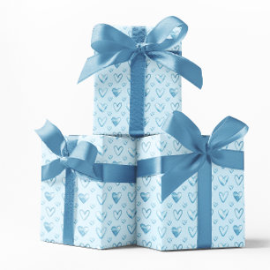 Baby Blue Waterverf Hearts Cadeaupapier