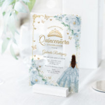 Baby Blue Waterverfrozen Goud Quinceanera