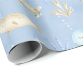 Baby Blue Whale & Narwhal onder het Zee Cadeaupapier (Rol Hoek)