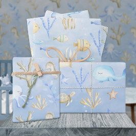 Baby Blue Whale Octopus Seahorse under the Zee Inpakpapier Vel