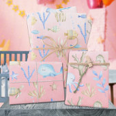 Baby Blue Whale Octopus Seahorse under Zee Roze Inpakpapier Vel