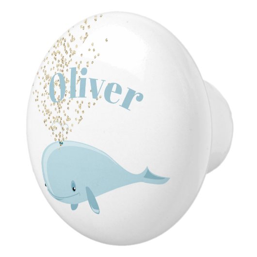 Baby Blue Whale Sparkle Nautical Personal Nursery Keramische Knop (Rechts)