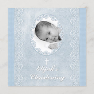 Baby Blue White Boy Foto Baptisme Christening Kaart