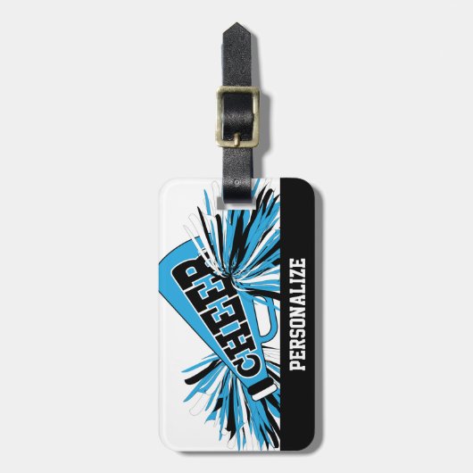 Baby Blue, White en Black Cheerleader Megaphone Bagagelabel (Voorkant verticaal)