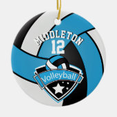 🏐 Baby Blue, White en Black Persoonlijke volleyba Keramisch Ornament (Voorkant)