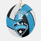 🏐 Baby Blue, White en Black Persoonlijke volleyba Keramisch Ornament (Links)