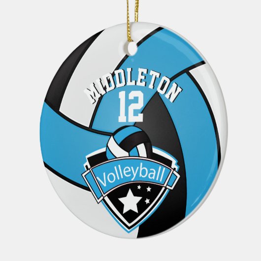 🏐 Baby Blue, White en Black Persoonlijke volleyba Keramisch Ornament (Links)