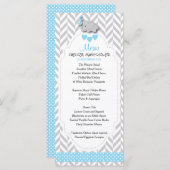 Baby Blue, White en Grey Elephant - Baby shower M Menu (Voorkant / Achterkant)