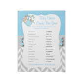Baby Blue, White en Grey Monkey Baby shower - Game Notitieblok (Linkerzijde)
